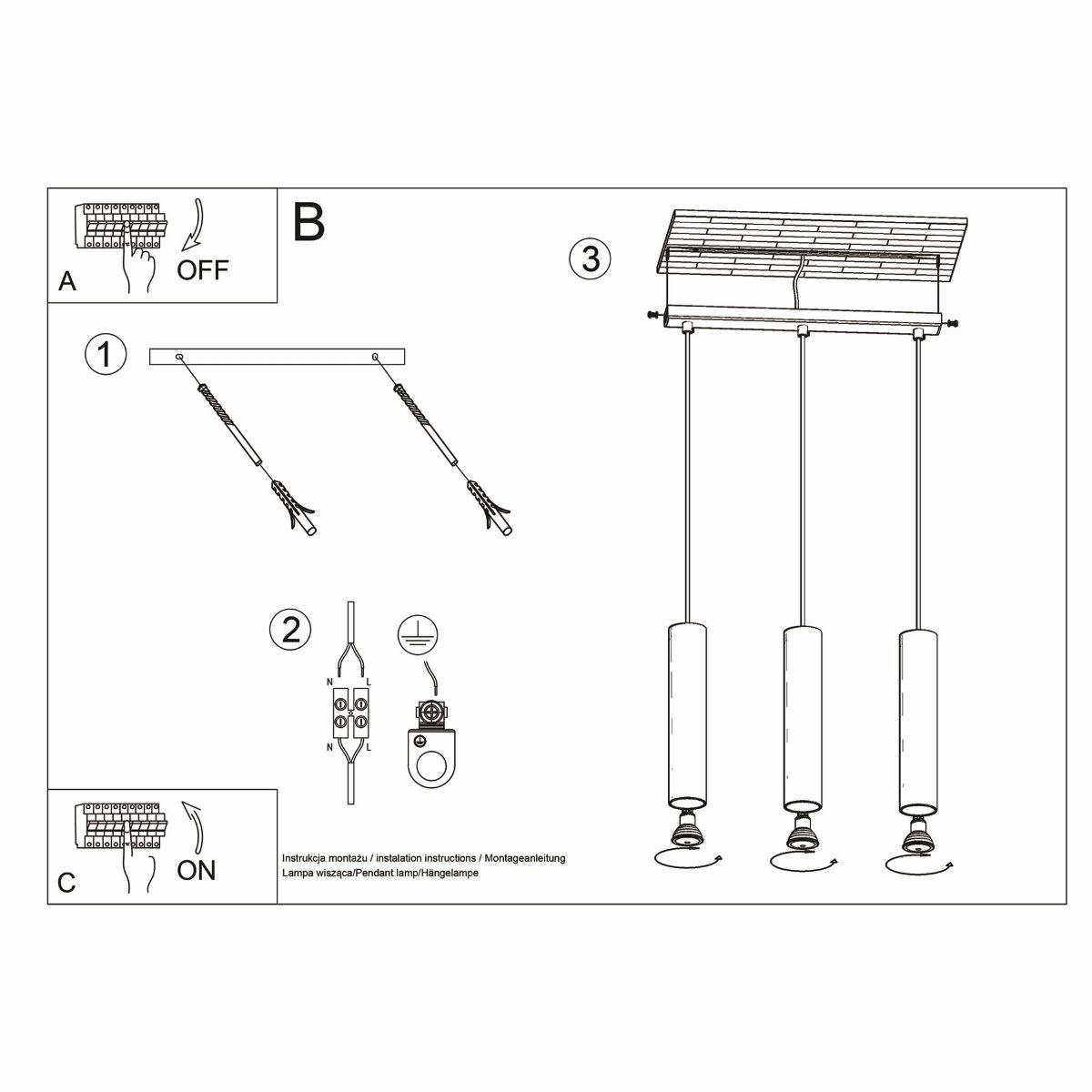 Suspension Bois Bois Naturel GU10 3 Lino Line marron, EDEN