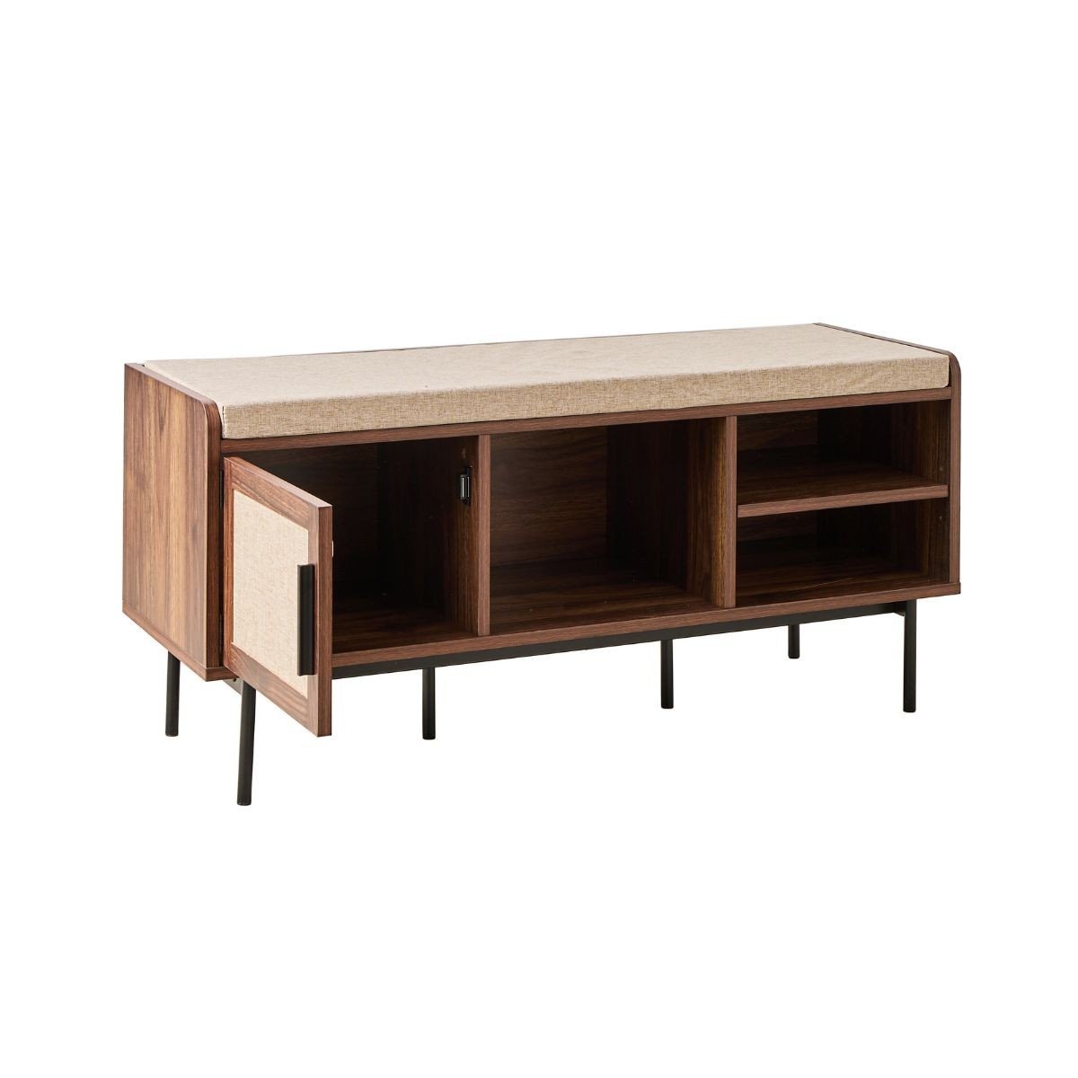 Banc d'entrée décor noyer 1 porte avec façade en tissu  JETSON bois foncé, CALICOSY
