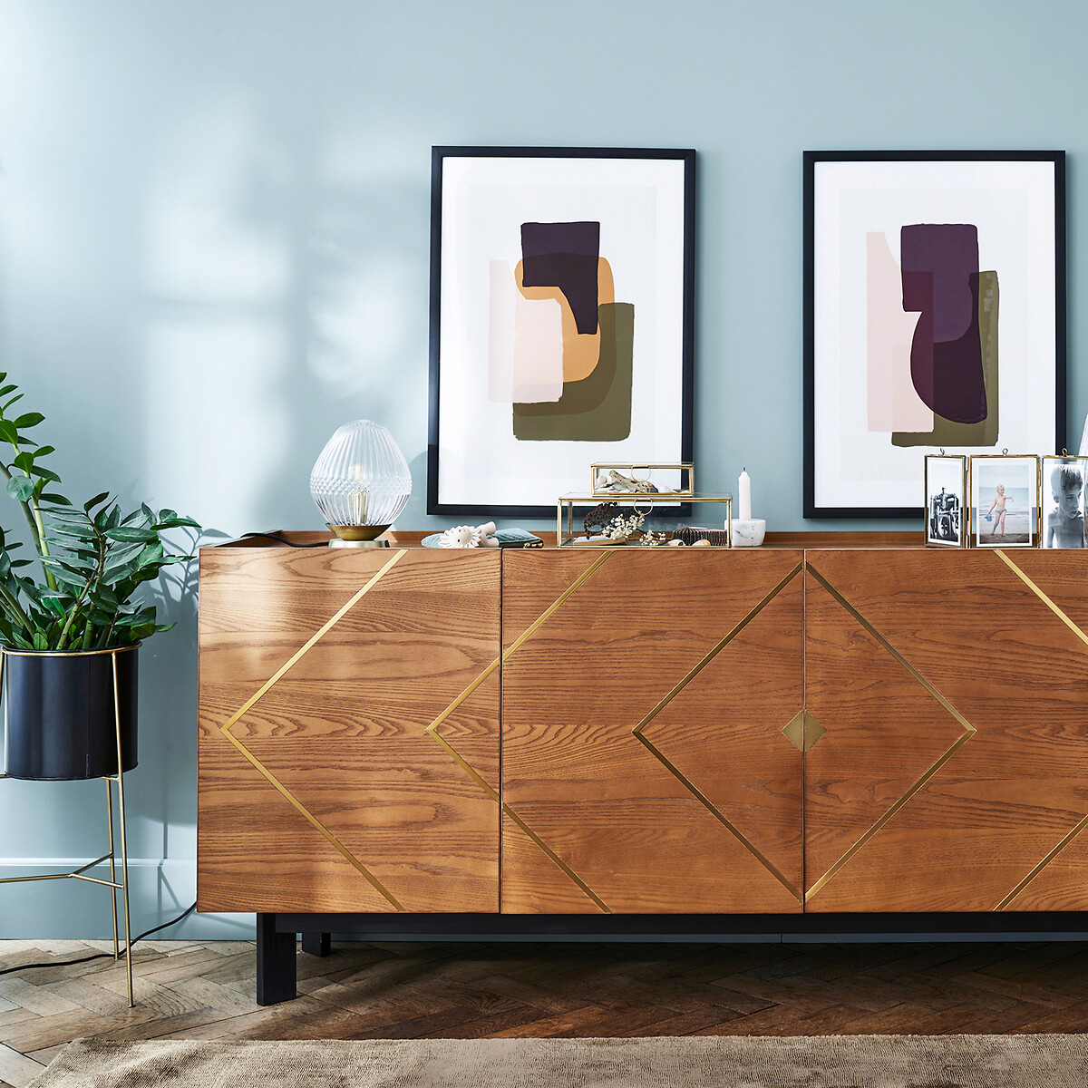 Vaso su base metallo ferro Ø22 cm Inaya nero/ottone, LA REDOUTE INTERIEURS