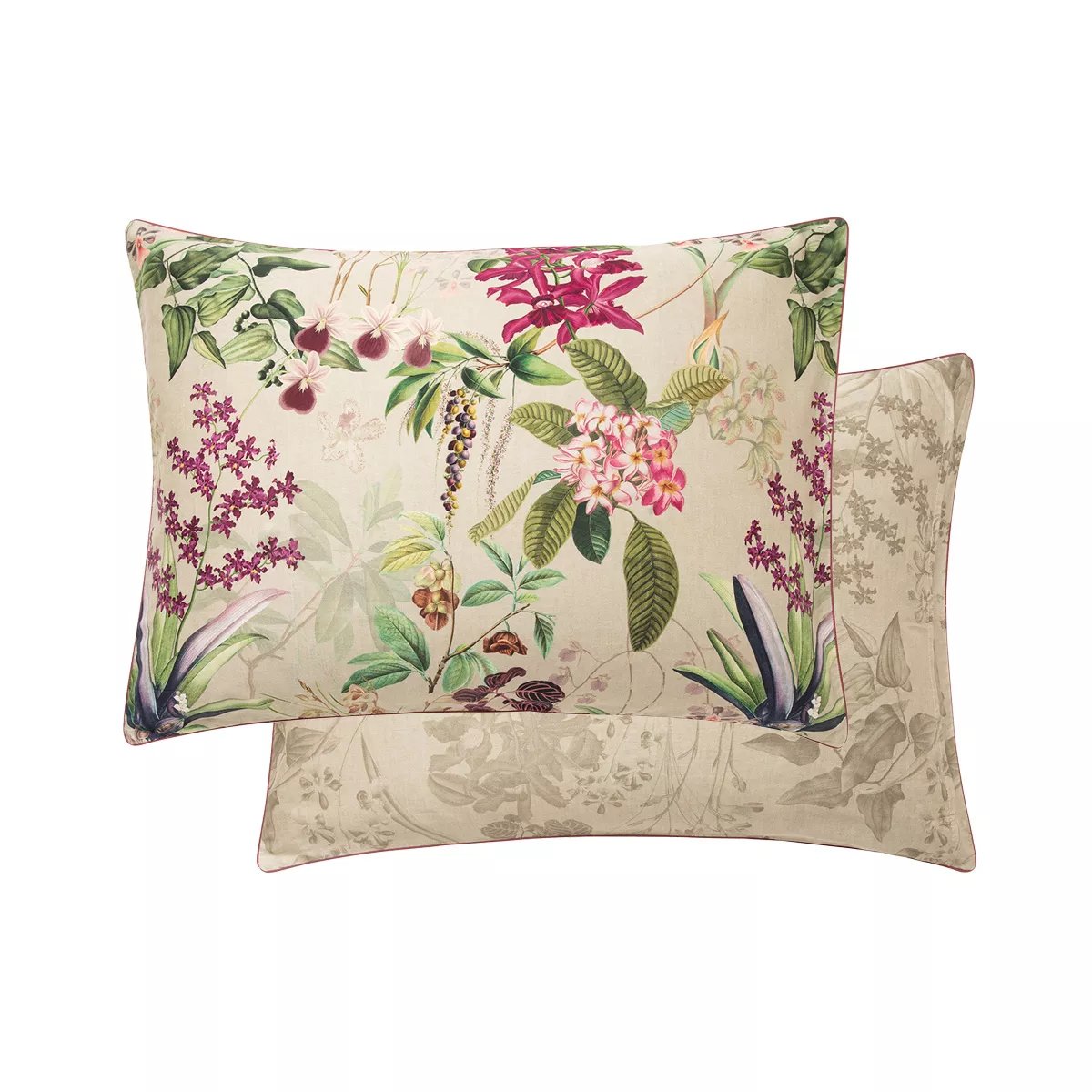 Taie d'oreiller satin de coton PARFUM D'ORCHIDEE grege, GARNIER THIEBAUT
