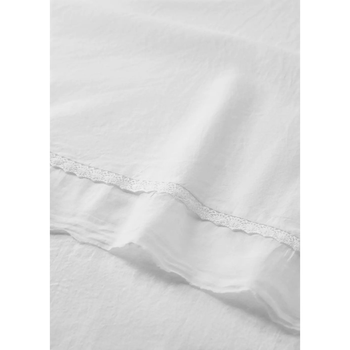 Lot drap plat et taie d’oreiller mini berceau coton lavé dentelle volant blanc, MANGO HOME