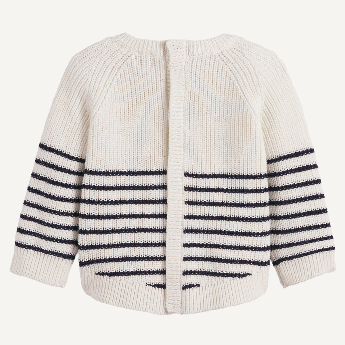 Pull col rond en grosse maille, boutonné dos rayé bleu, LA REDOUTE COLLECTIONS