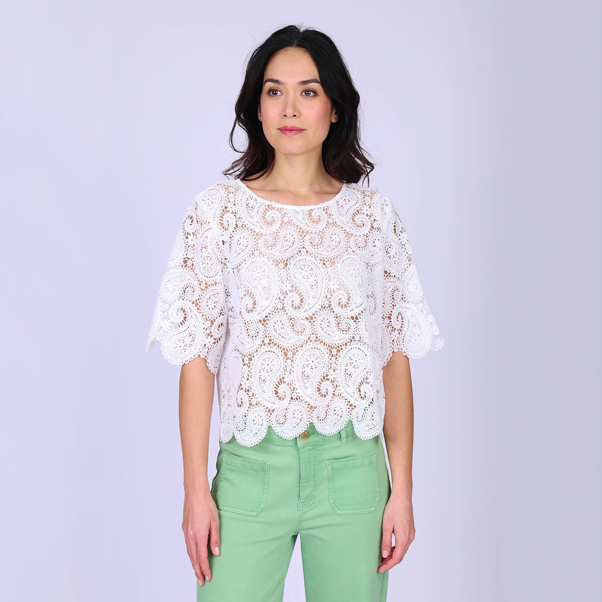 Top guipure Gianni blanc, MISE AU GREEN