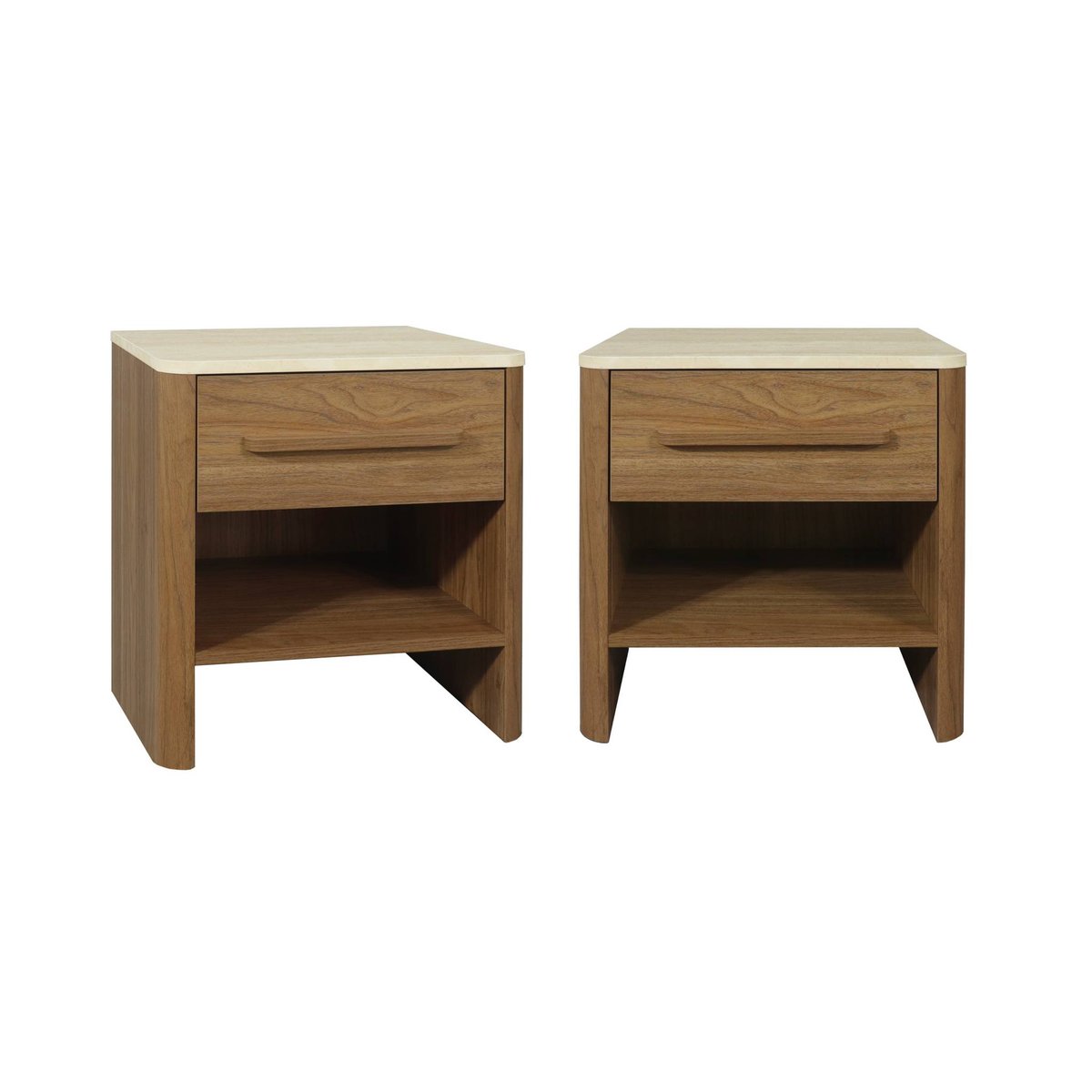 Table de chevet décor bois et effet travertin 1 tiroir (lot de 2) ARETHA noyer, SWEEEK