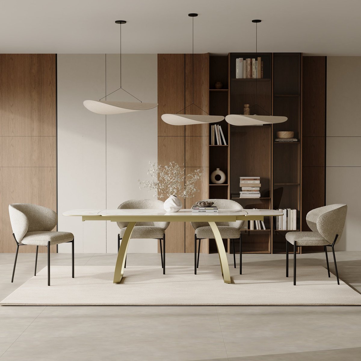 Table à manger extensible en céramique DAHLIA carrara blanc et doré, SIA HOME