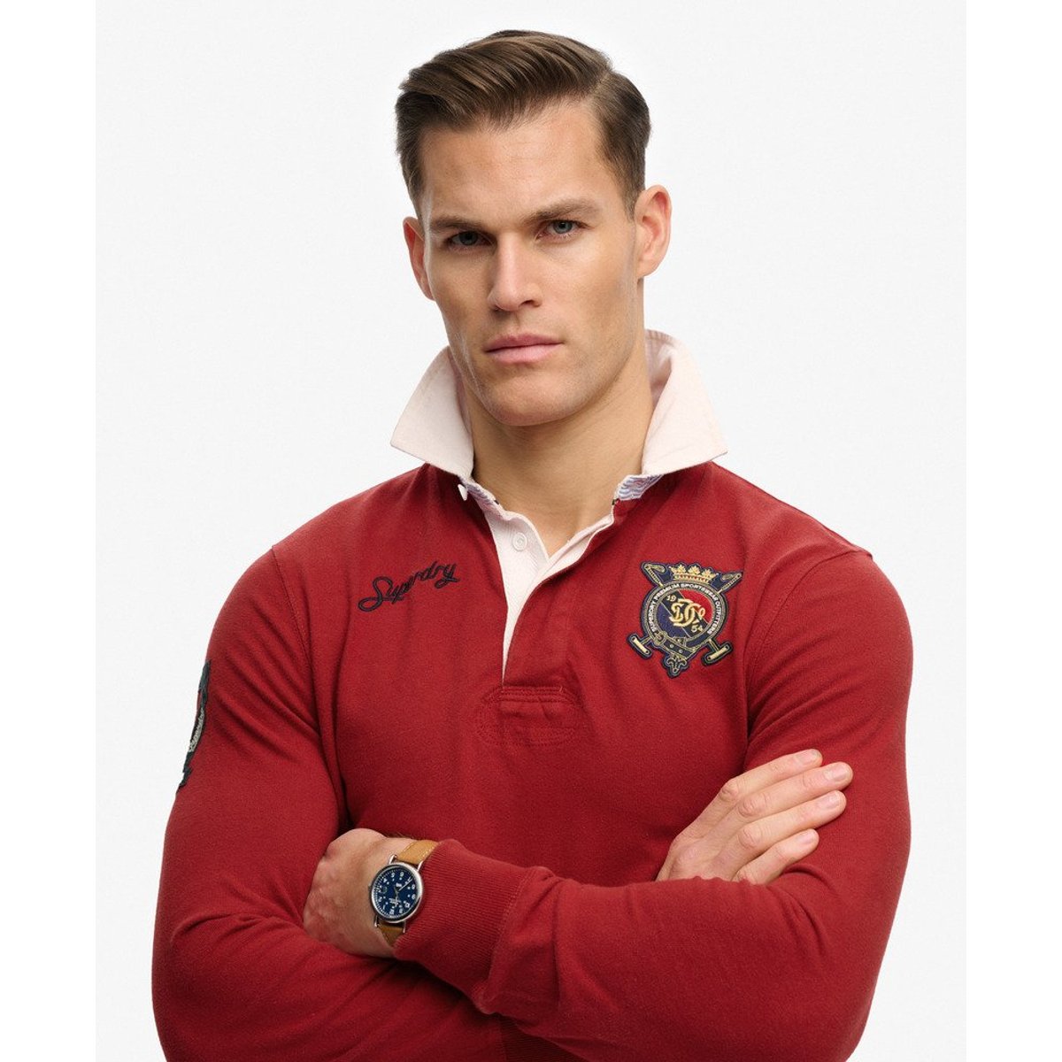 Haut de rugby à double emblème rouge prep, SUPERDRY