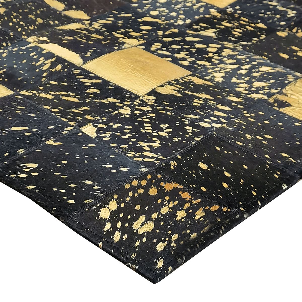 Tapis en cuir recyclé éclats CUIR PREMIUM GOLD noir, THE DECO FACTORY