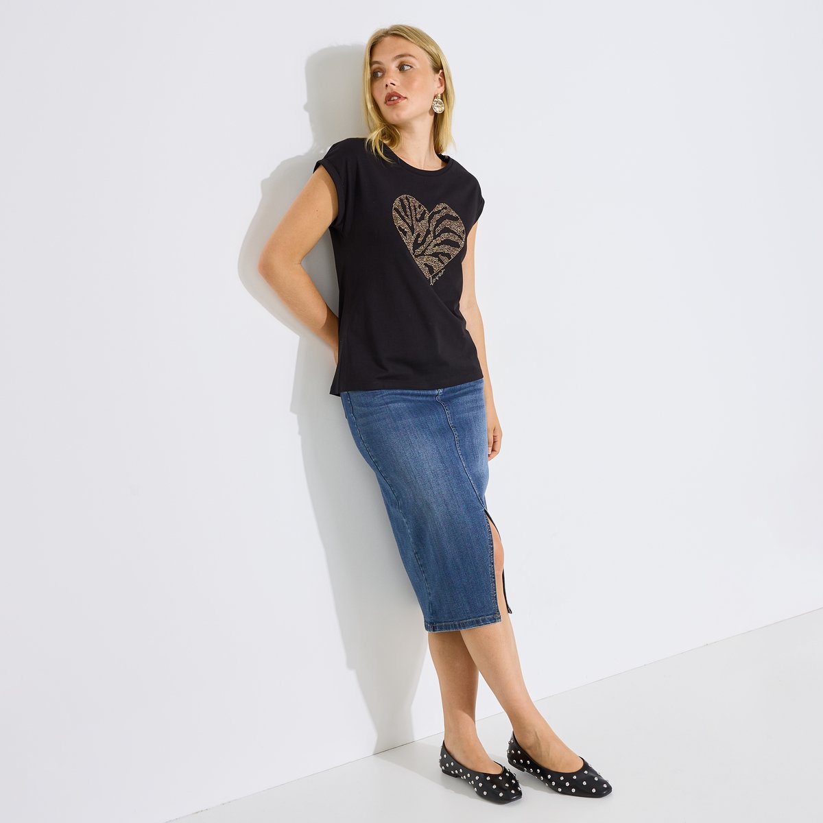 T-shirt motif cœur strass noir, GRAIN DE MALICE