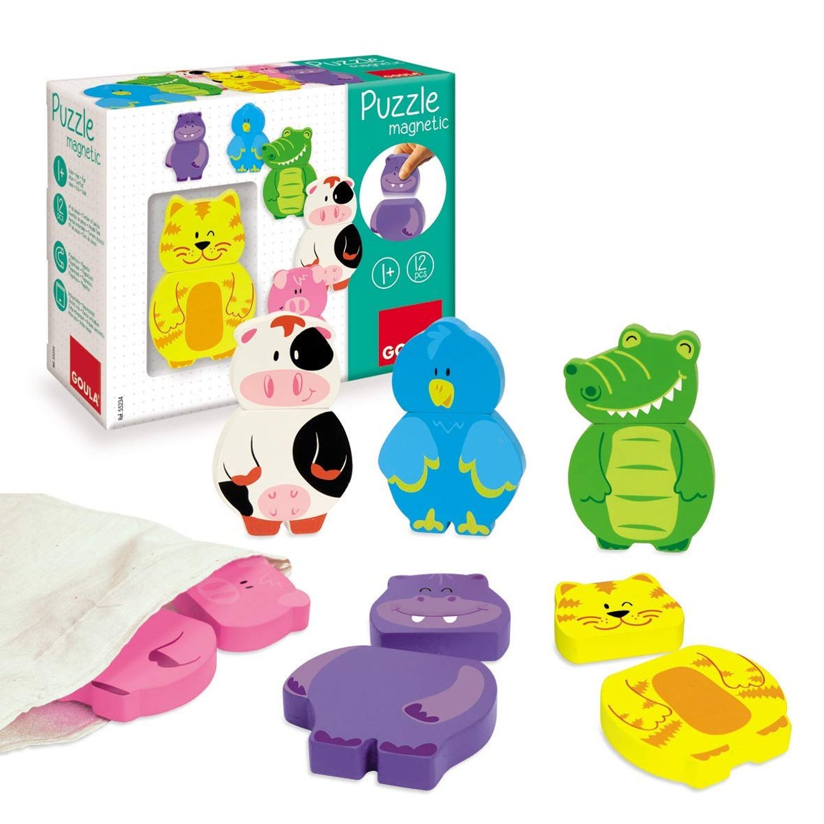 6 Puzzles magnétiques Animaux vert, GOULA