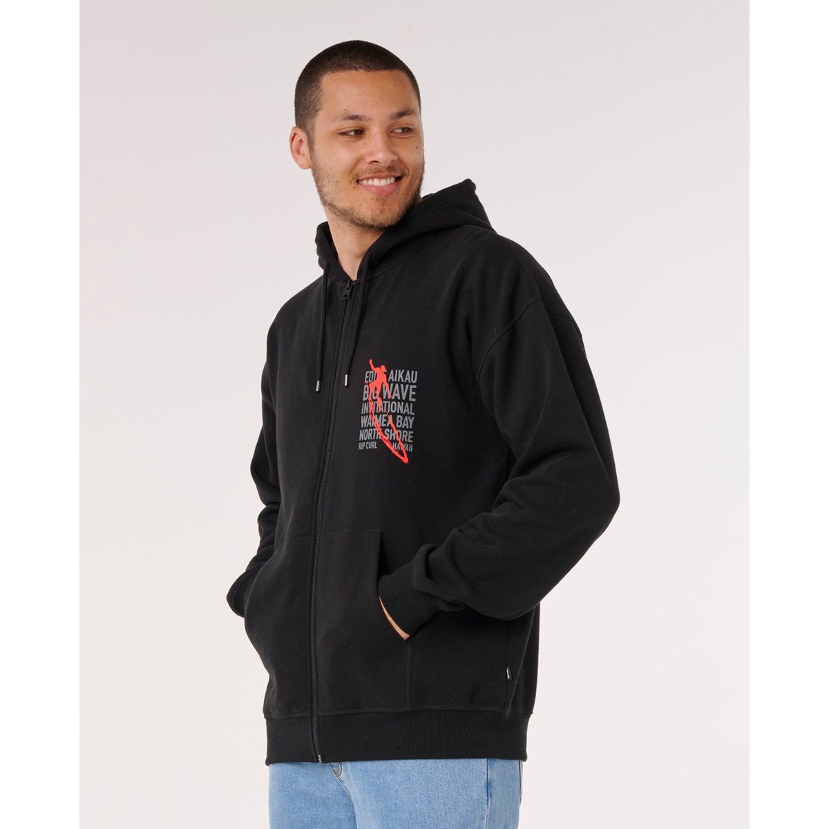 Sweat à capuche zippé EDDIE WOUL GO noir, RIP CURL