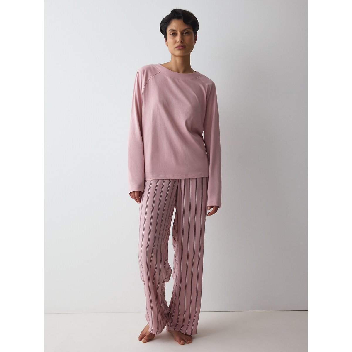 Pyjama en coton, haut manches longues vieux rose, TRIUMPH