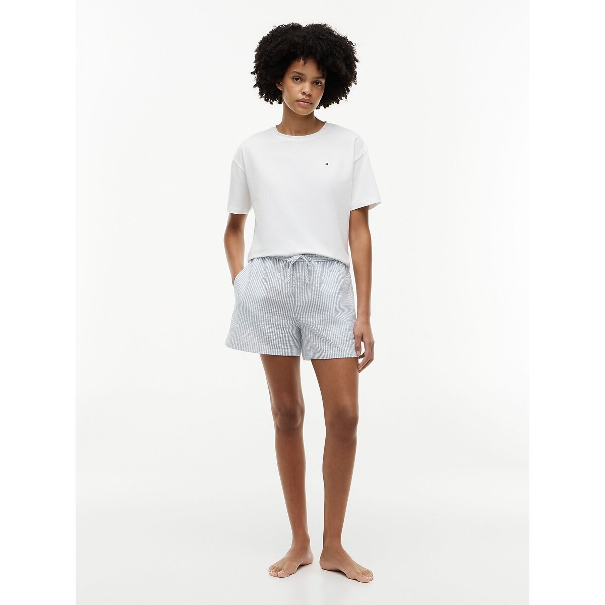 Pyjashort TH Essentials Sleep blanc + bleu, TOMMY HILFIGER