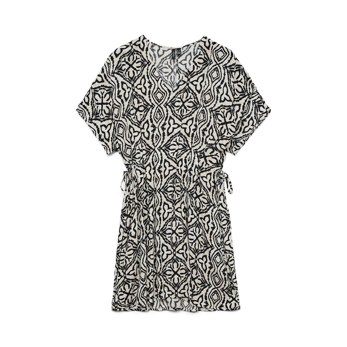 Robe courte imprimée manches courtes col v imprimé noir, VERO MODA
