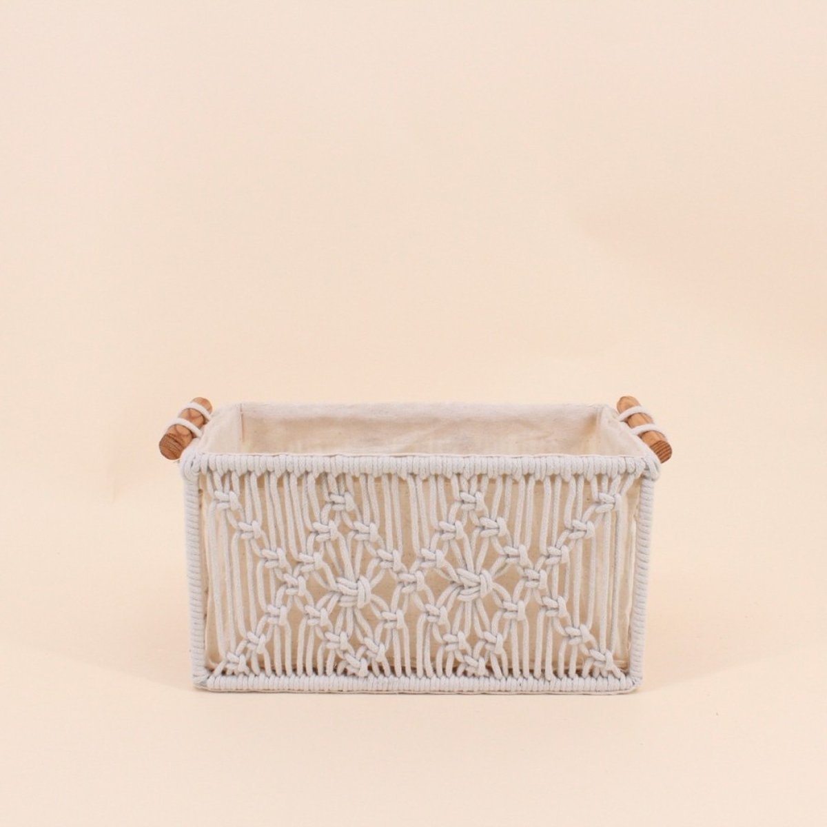 Panier déco macramé 28x18cm beige, ORNAMI