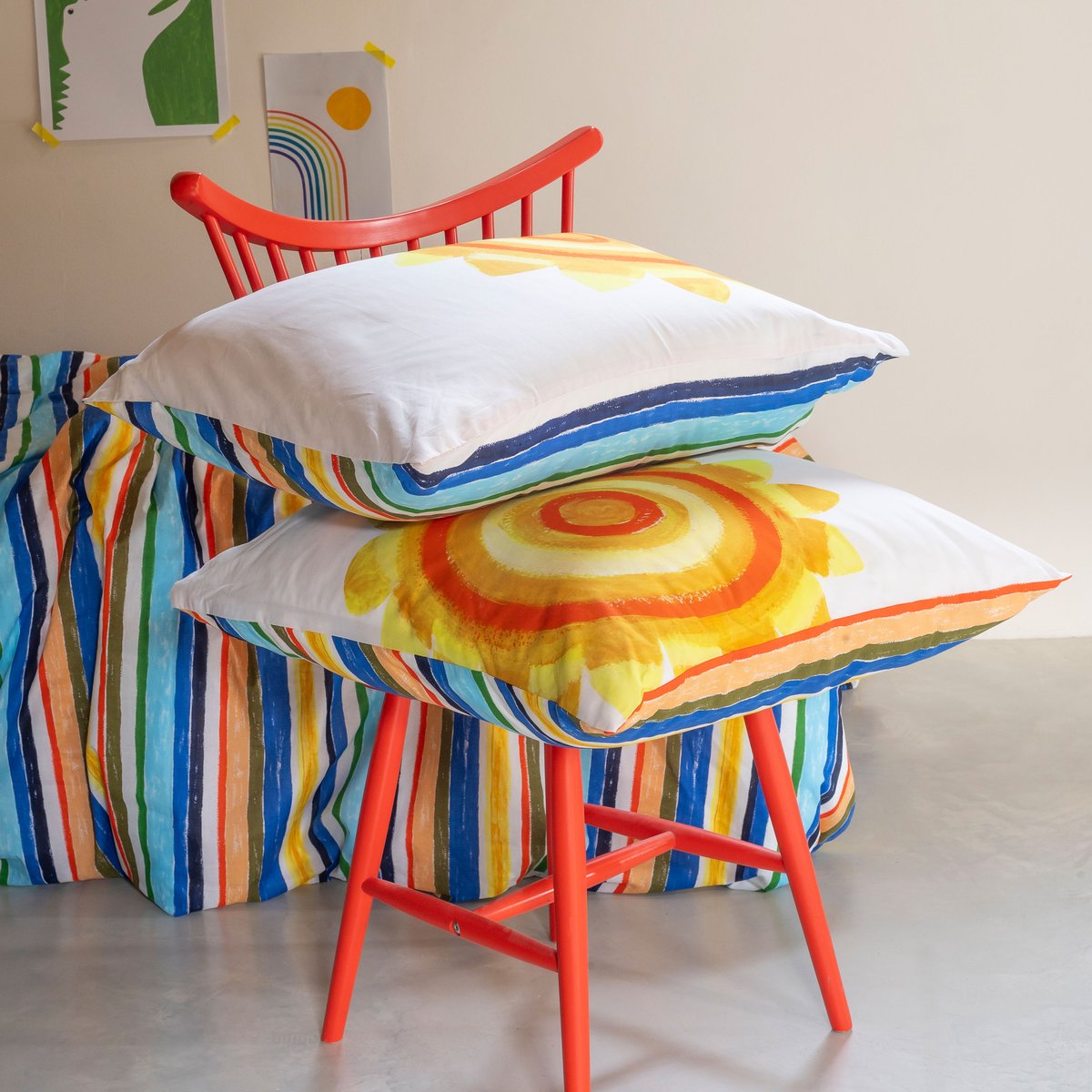 Taie d'oreiller rectangulaire coton bio PINATA imprime, CARRE BLANC