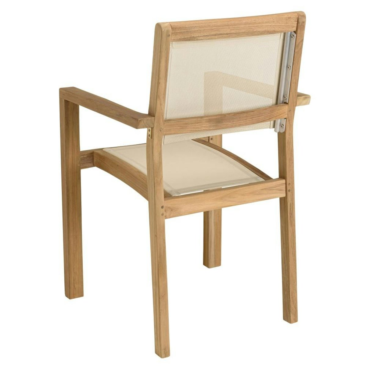 Lot de 2 fauteuils empilables teck et textilène couleur beige ALERIA bois naturel, PIER IMPORT
