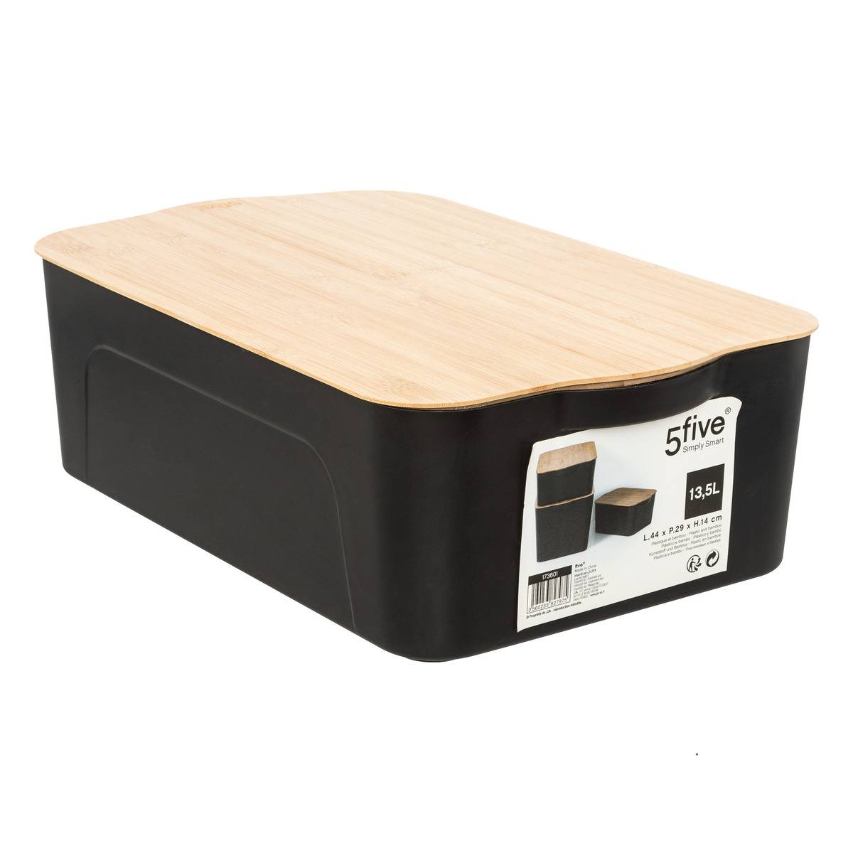 Boîte de rangement 13,5L avec couvercle en bambou BLACKBAMBOO noir, 5FIVE SIMPLY SMART