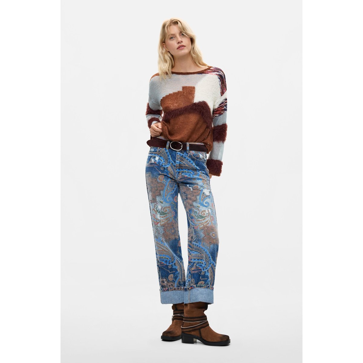 pull tricot combiné marron, DESIGUAL