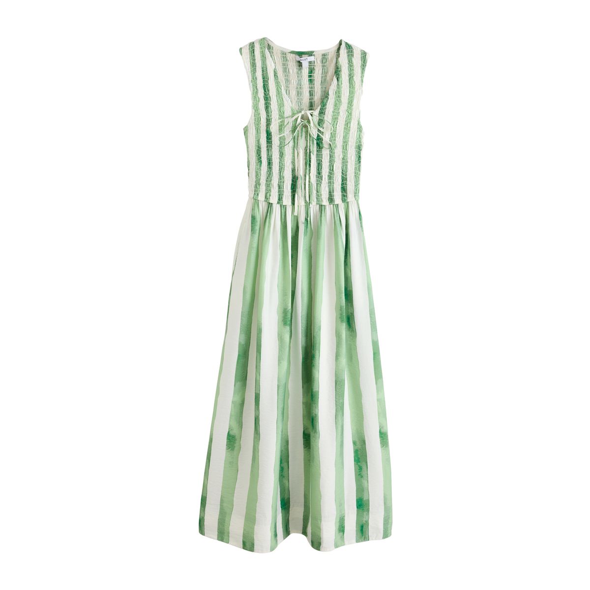 Robe longue à corsage froncé nouer vert à rayures, NEXT