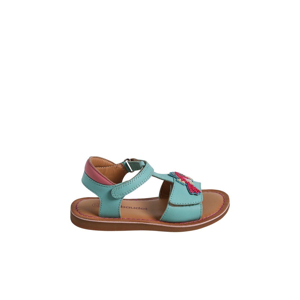 Sandales scratchées cuir enfant collection maternelle turquoise, VERTBAUDET