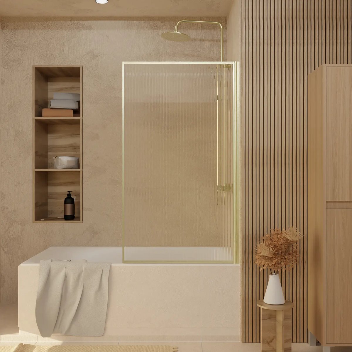 Paroi de douche en verre cannelé doré brossé doré, HOME MAISON