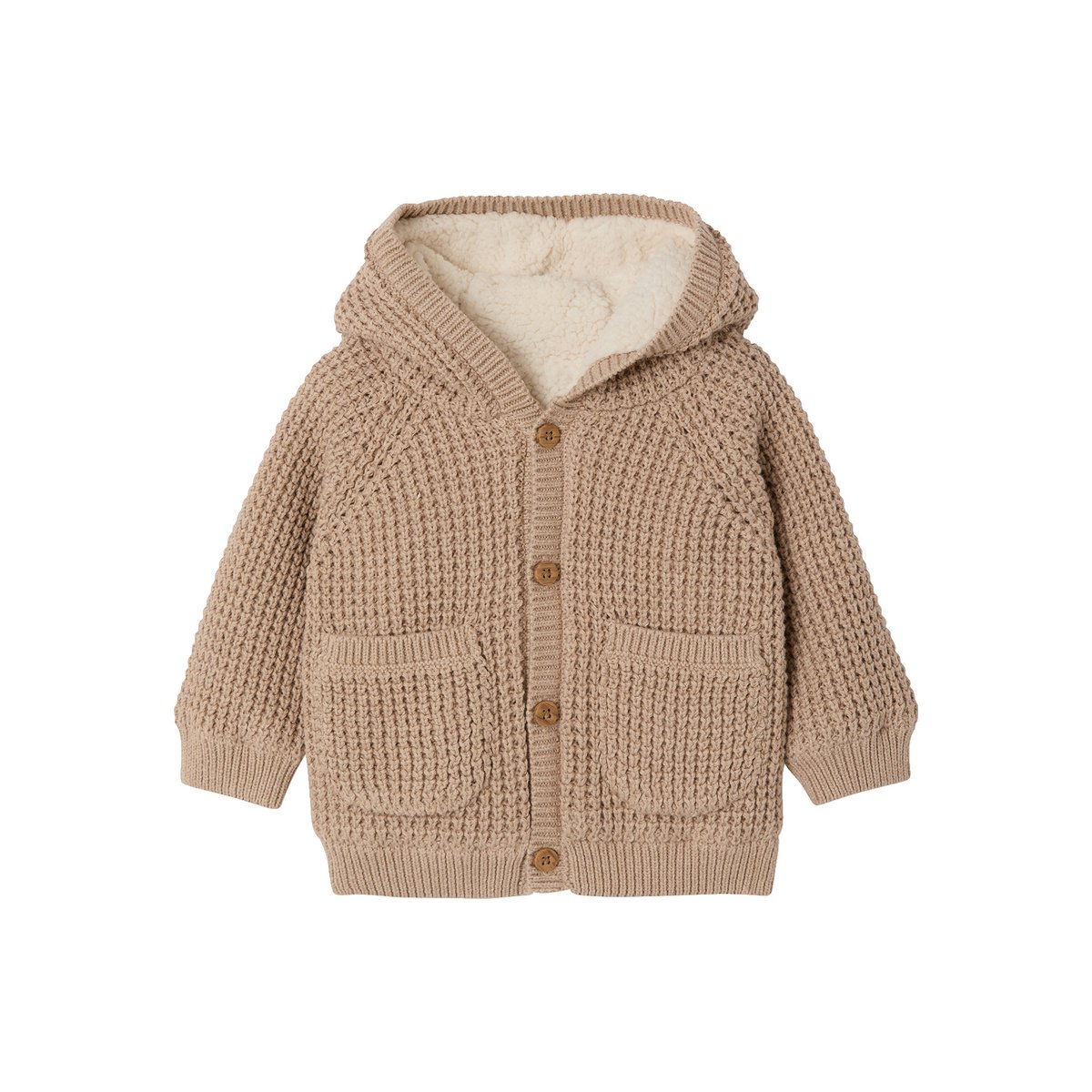 Gilet à capuche en tricot beige chiné, VERTBAUDET