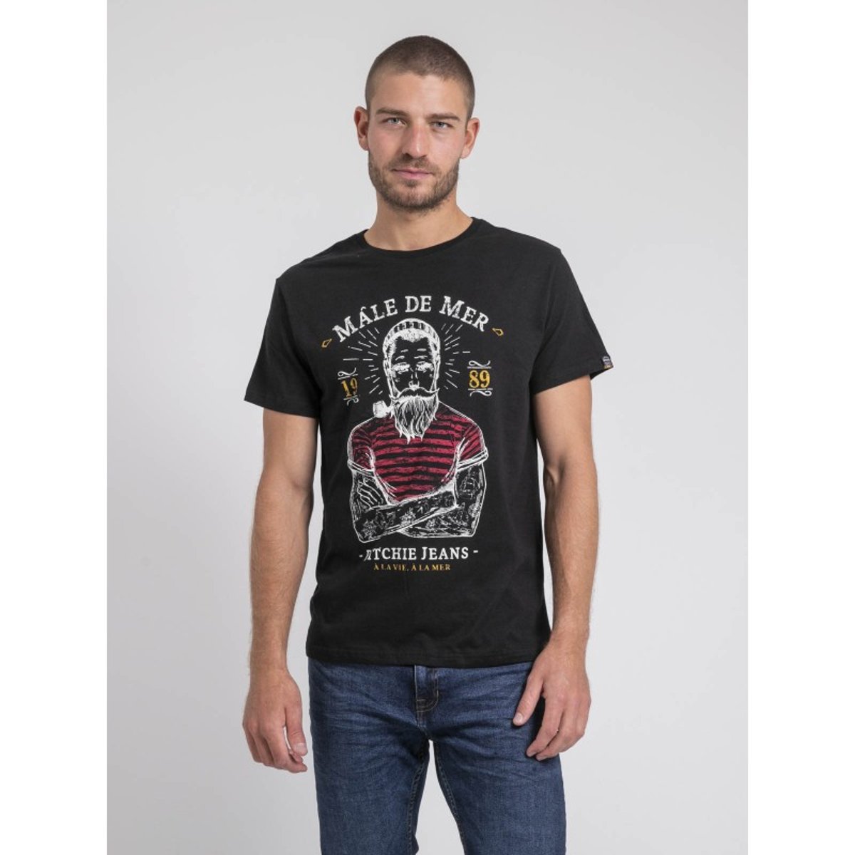 T-shirt Col Rond Pur Coton Jamekong noir, RITCHIE