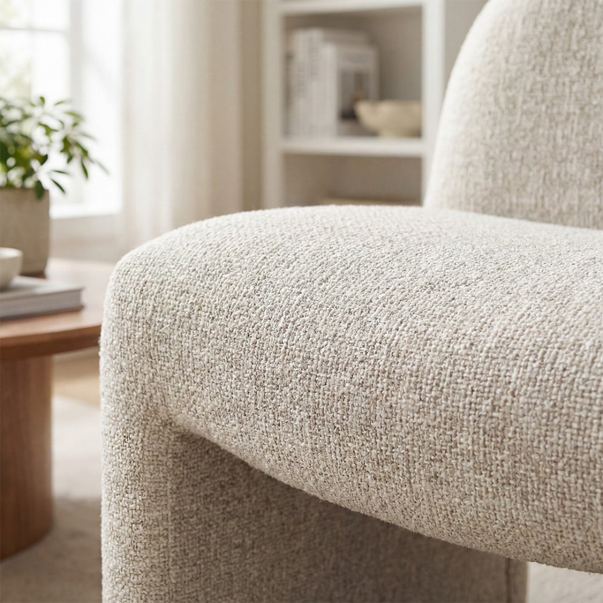 Fauteuil lounge en tissu- MALO beige chiné, DRAWER