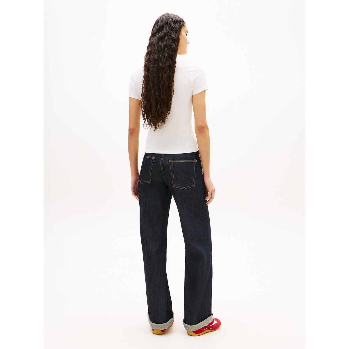T-shirt scollo a V, maniche corte ecru , TOMMY JEANS