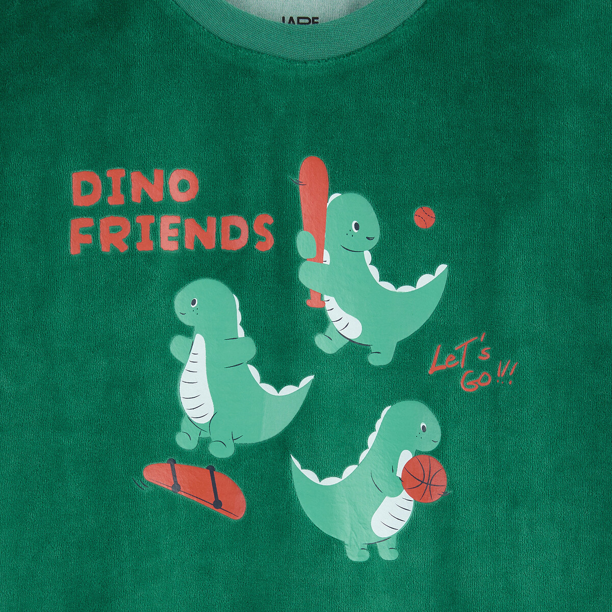 Lote de 2 pijamas de terciopelo con estampado y motivos de dinosaurios azul + verde, LA REDOUTE COLLECTIONS