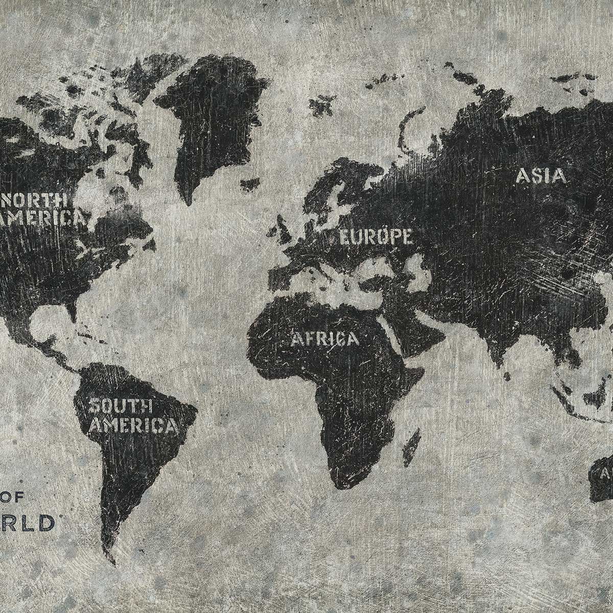 Affiche Carte du monde punky affiche + cadre en bois - noir, HEXOA