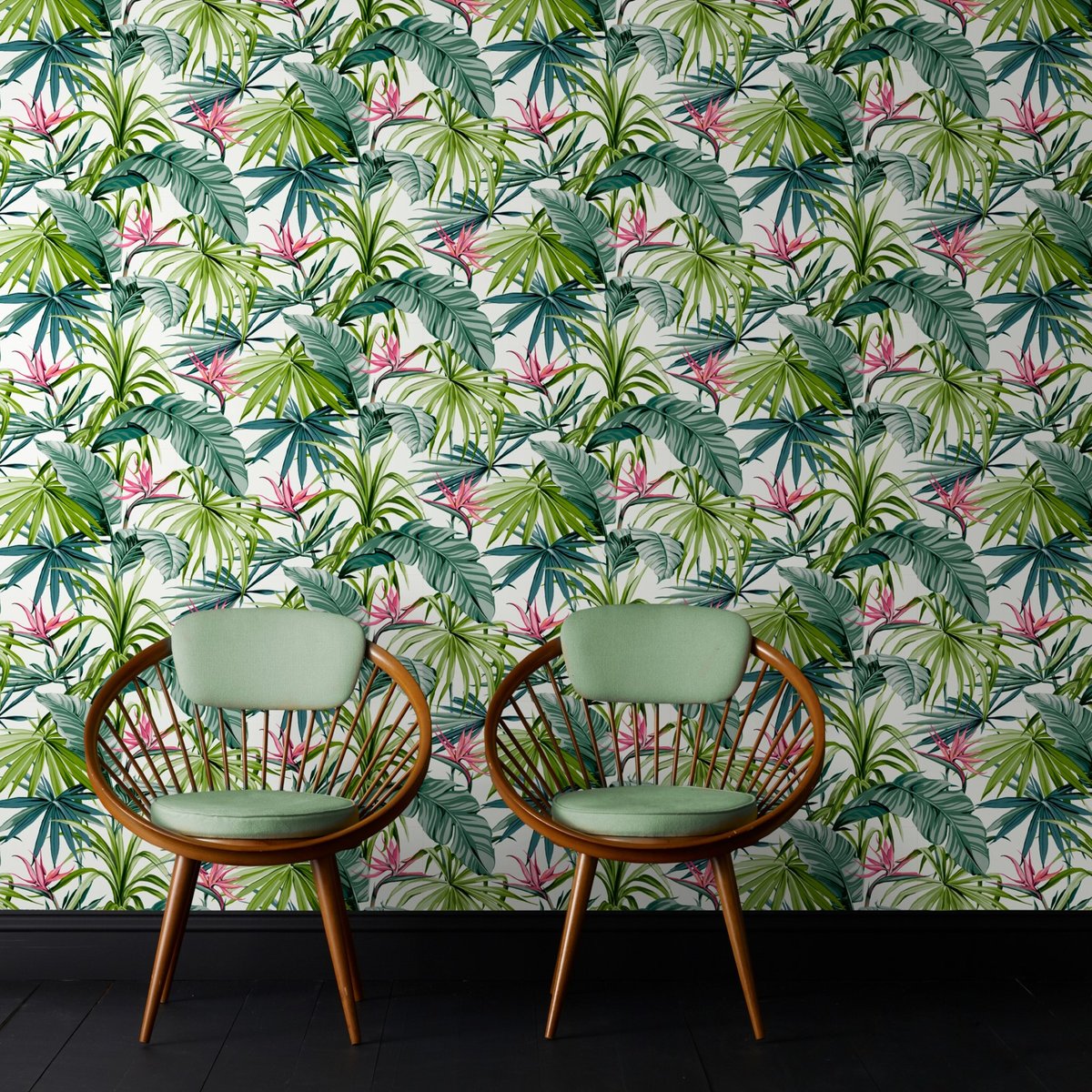 Papier peint Oiseaux Paradis vert/rose, WOW