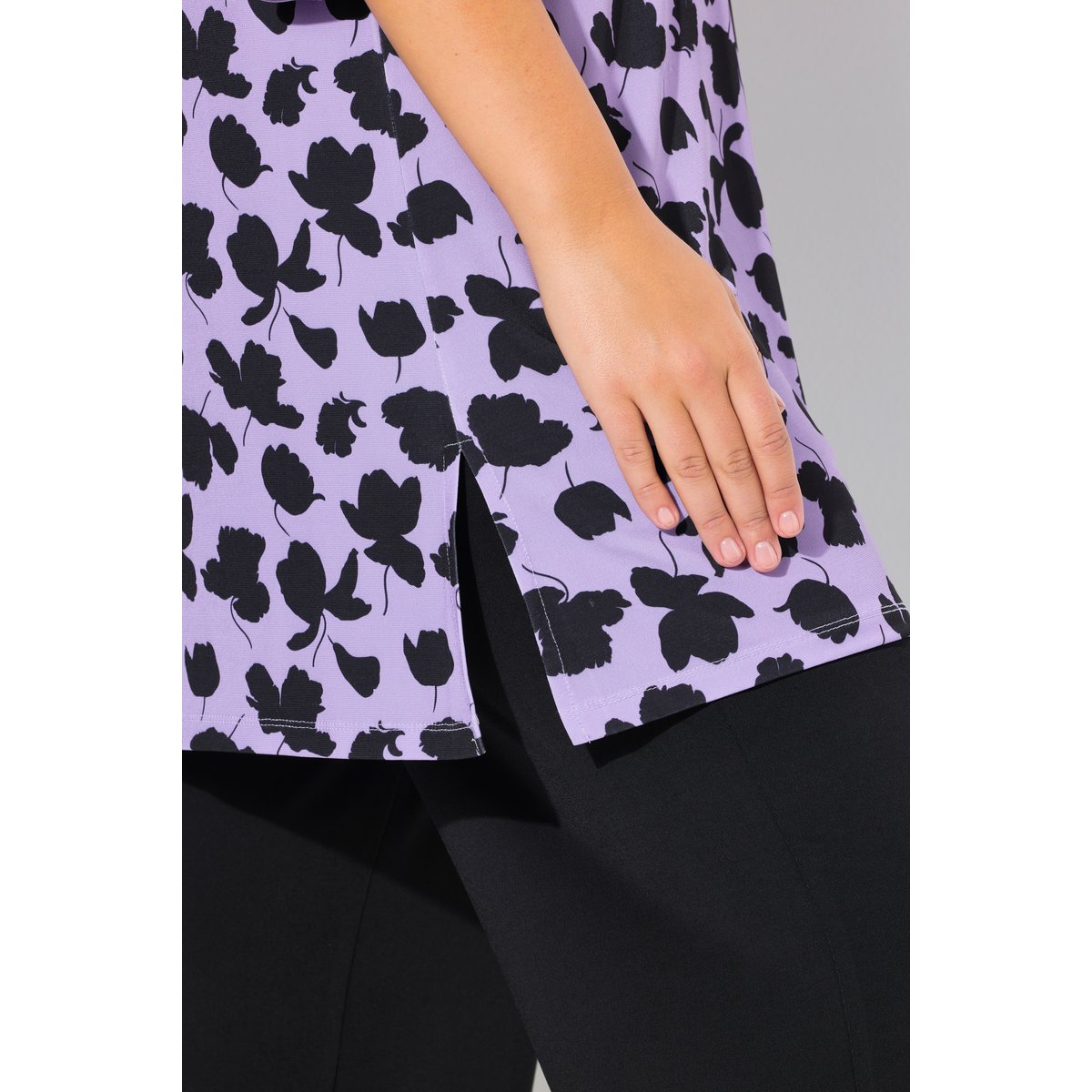 T-shirt long, col tunisien et manches 3/4 lavande, ULLA POPKEN