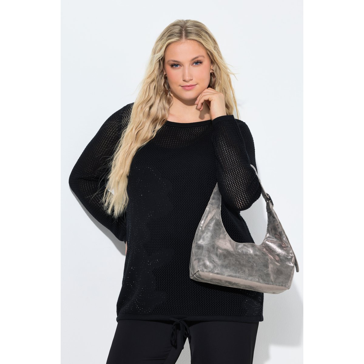 Pull avec cordon à nouer noir, ULLA POPKEN