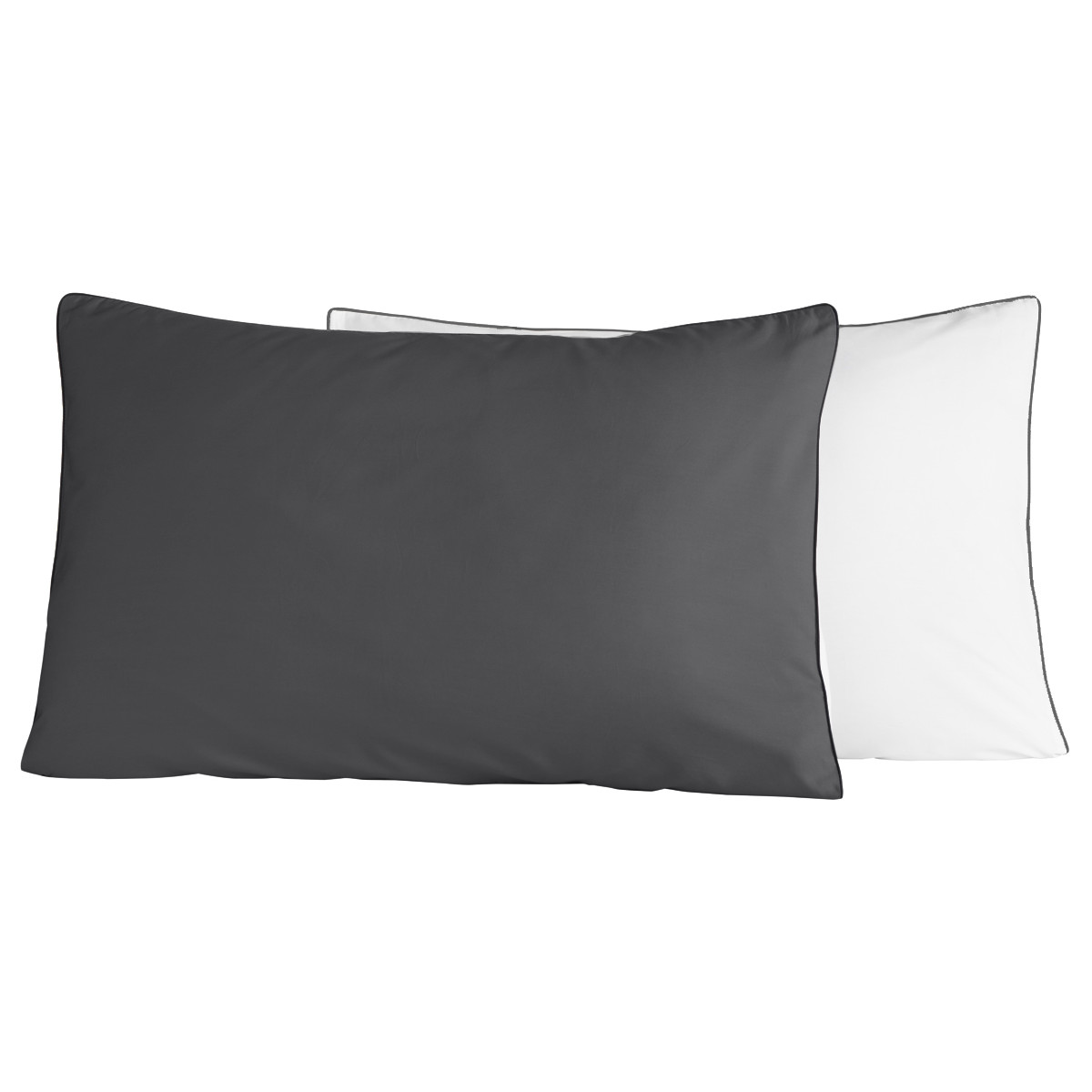 Parure housse de couette percale de coton avec 2 taies 50x70 cm ROSE WOOD BICOLORE blanc/anthracite, SENSEI MAISON