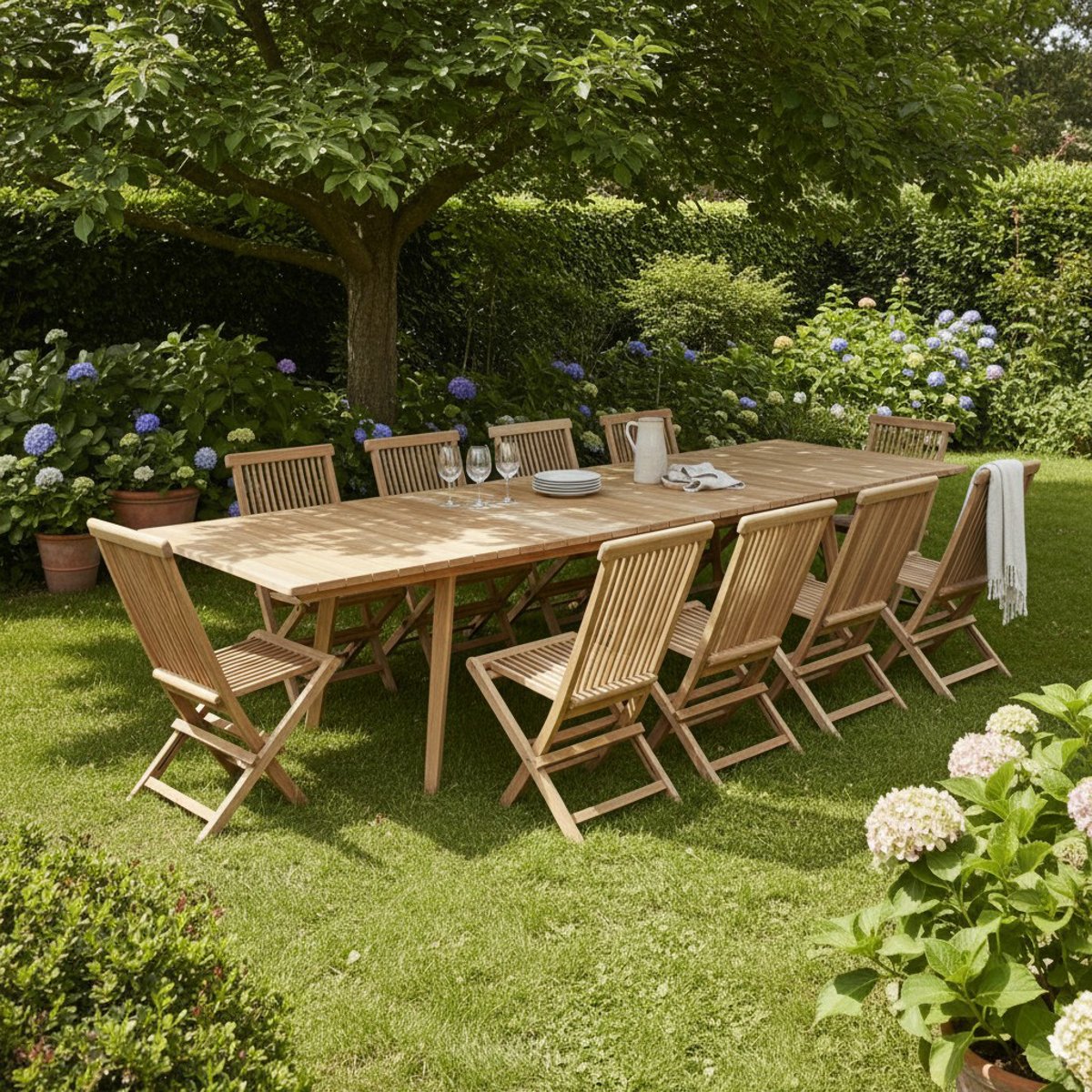 Salon de jardin en teck massif Oasis, 10 places naturel, TECK ATTITUDE
