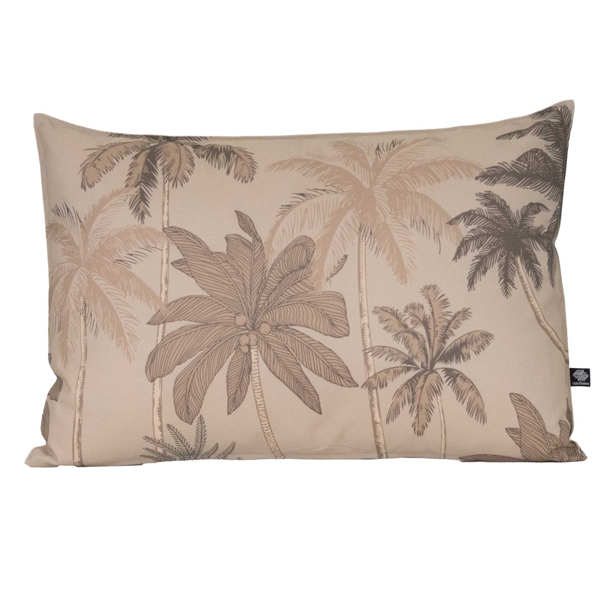Coussin d'extérieur déperlant imprimé palmiers taupe, SUD ETOFFE