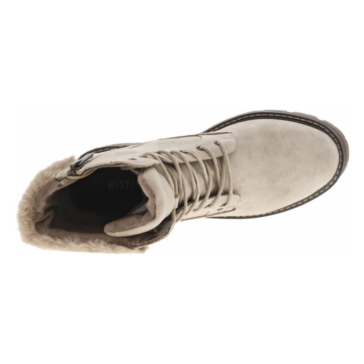 Bottines noisette à talon décroché moyen avec un zip et des lacets ronds taupe, MUSTANG