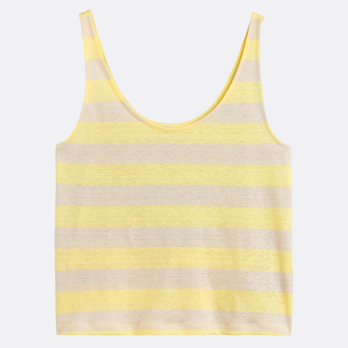 Canotta in lino a righe, scollo rotondo, spalline larghe rigato giallo/bianco, LA REDOUTE COLLECTIONS