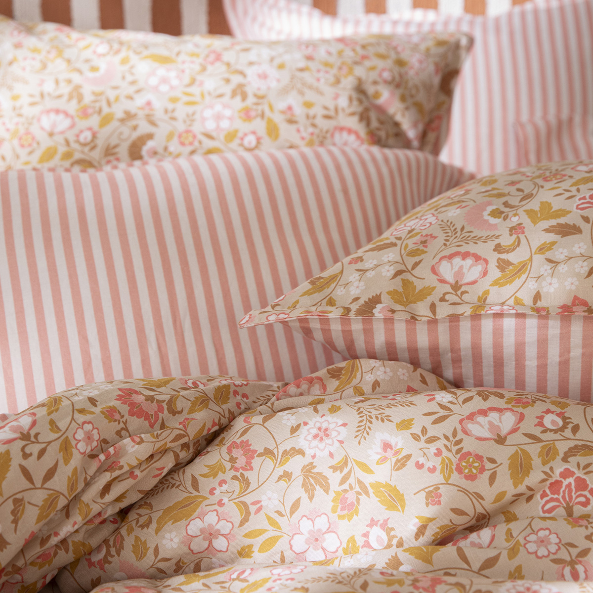 Taie d'oreiller en Coton/Lin, BOHÈME beige, LE JACQUARD FRANCAIS
