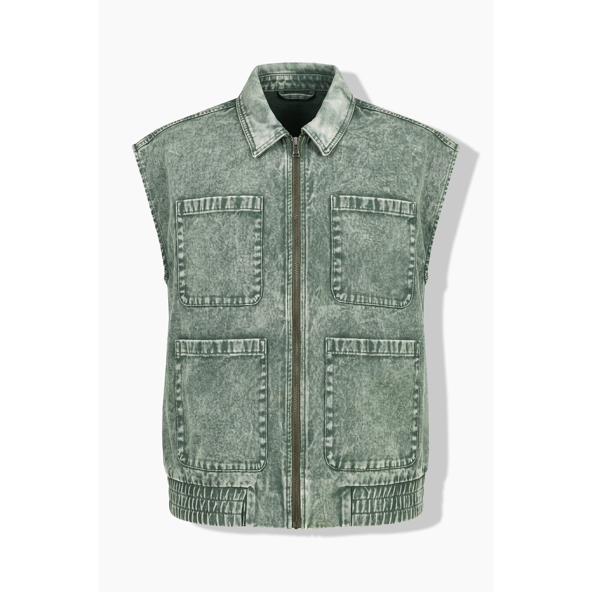 Gilet en jean, coupe blouson, délavé olive foncé, STUDIO UNTOLD