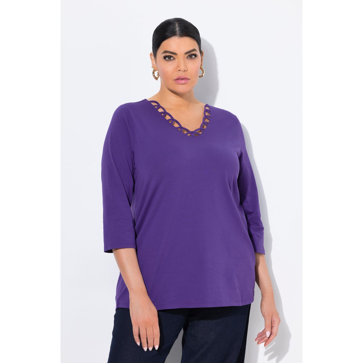 T-shirt décolleté avec strass fantaisie et lys, ULLA POPKEN