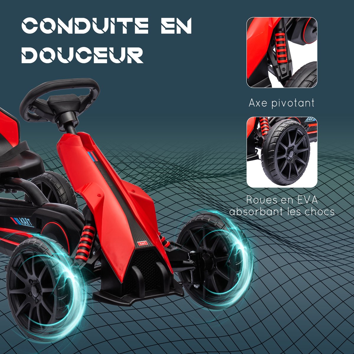 Kart à pédales Plastique Rouge rouge, HOMCOM
