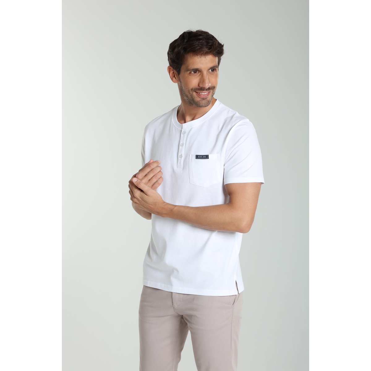 T-shirt manches courtes coton HENLEY blanc, GENTLEMAN FARMER