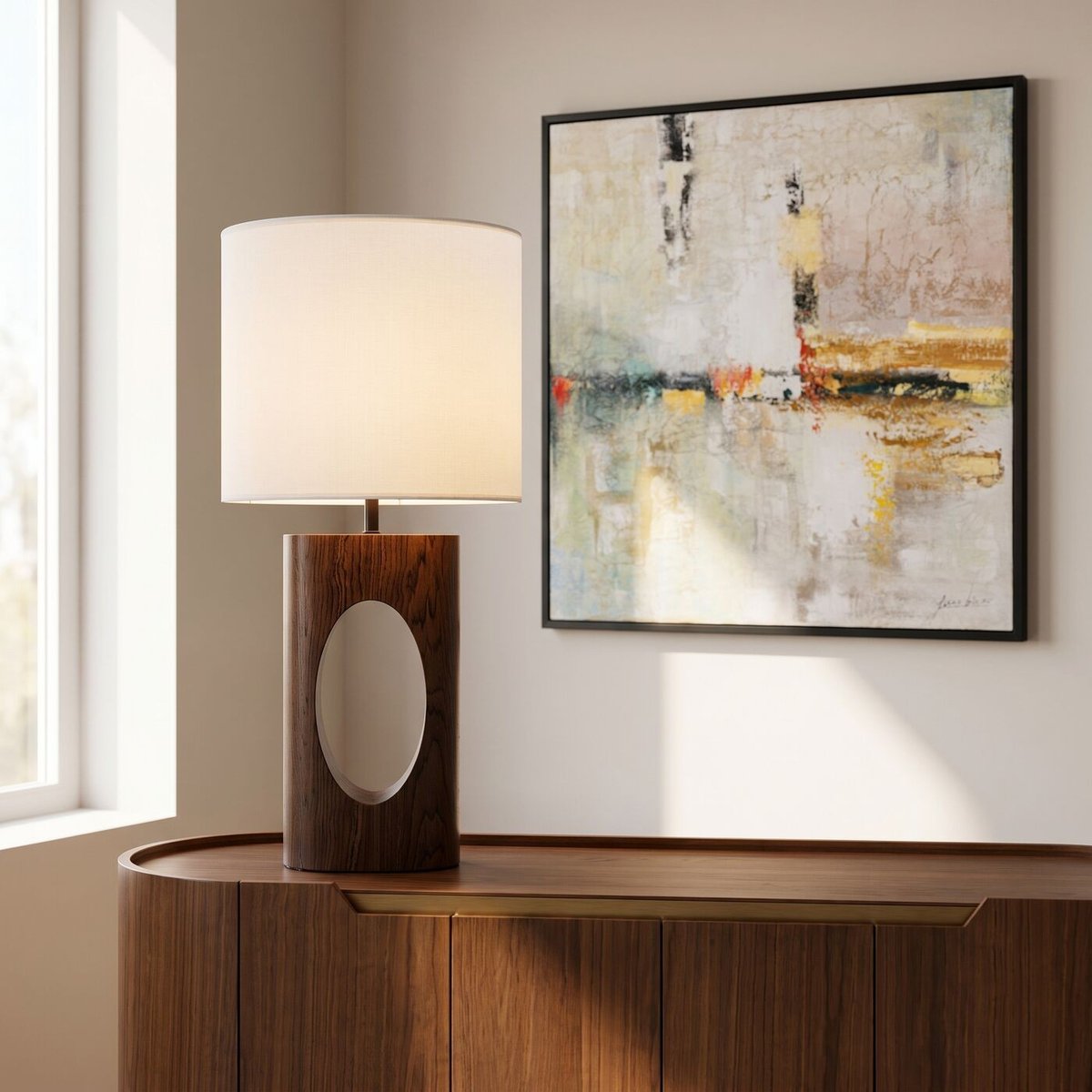 Lampe en noyer et polyester, SURI marron, KARE DESIGN