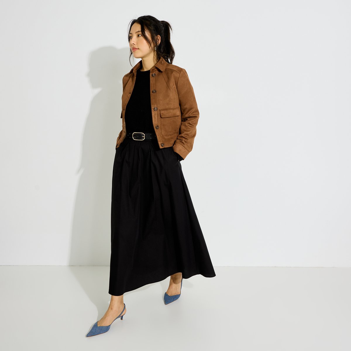 Veste courte en suédine marron chocolat, GRAIN DE MALICE