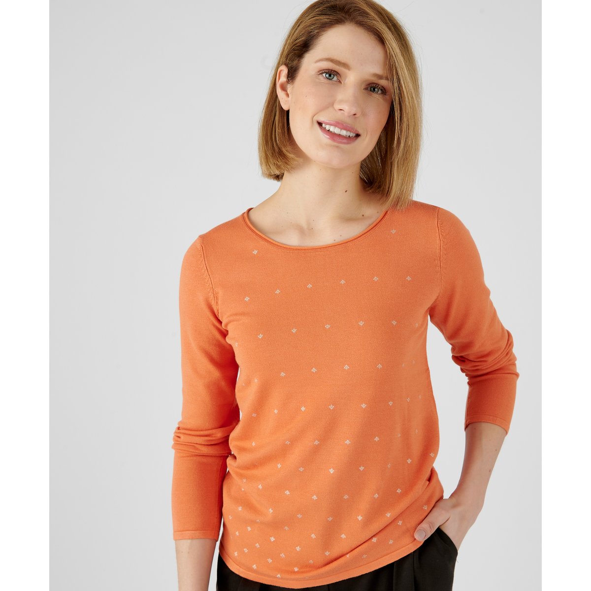 Pull en maille à impression dorée orange, DAMART