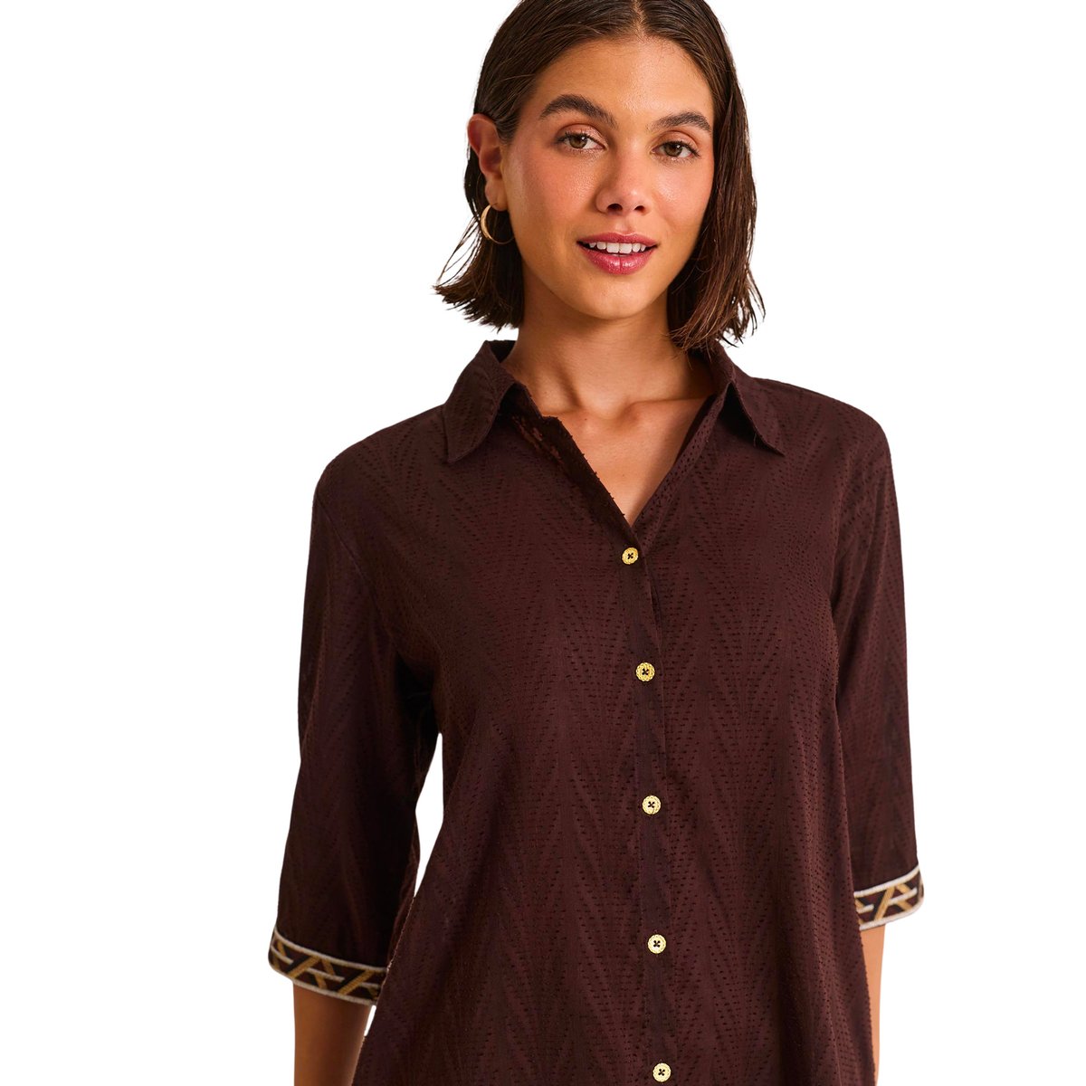 Robe chemise de plage manches mi-longues DUNA marron, SELMARK MARE