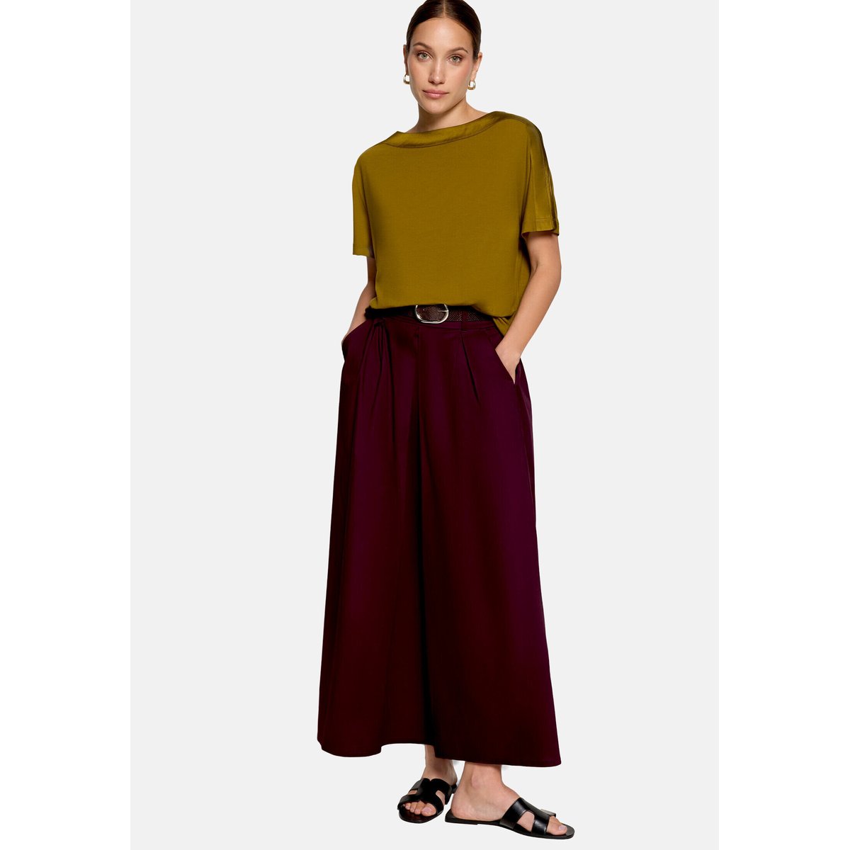 Jupe en coton à ceinture dark aubergine, ZERO