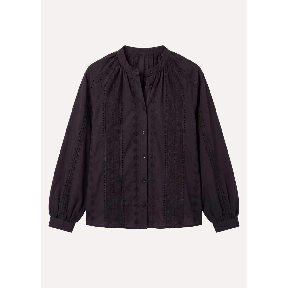 Chemise manches longues col rond en jacquard noir, LA FEE MARABOUTEE
